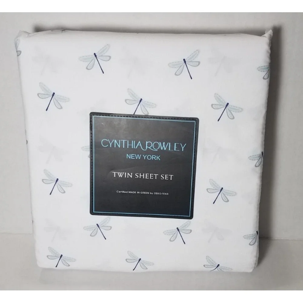 Cynthia Rowley NY Dragonfly TWIN Sheet Set Dragonflies Microfiber 3pc Beddin NEW